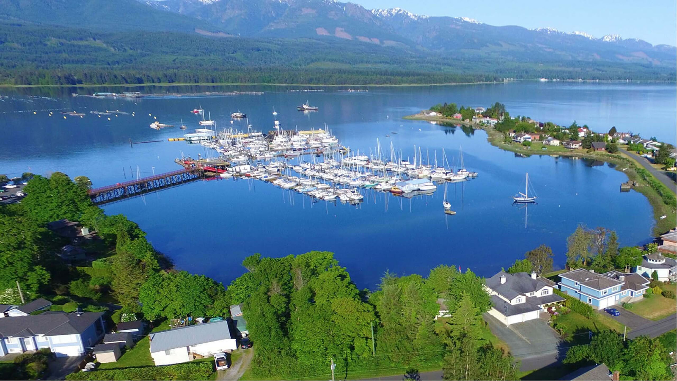 Overhead view of Deep Bay Marina on Vancouver Island, BC