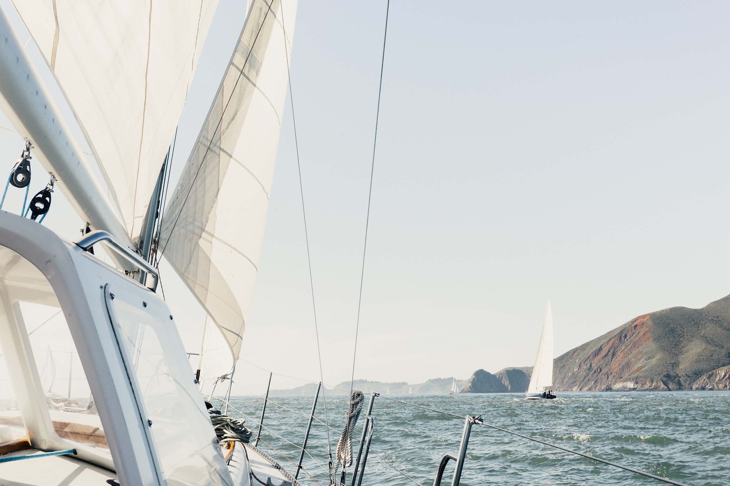 Sailboat on Open water Deep Bay marina